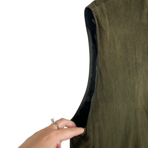 Ralph Lauren Purple Label Button Front 100% Suede Leather Vest Olive Green Sz 12 - Picture 3 of 11
